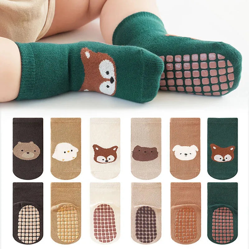 6 Pairs Kids Non-Slip Socks – Cute Cartoon Grip Socks for Toddlers